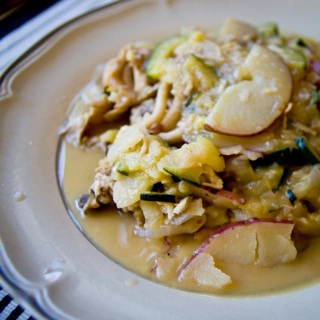 coconut curry with potato, zucchini, oyster mushroom, and lemongrass